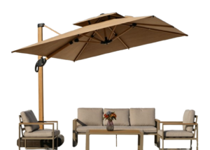 Customized cantilever umbrella with outdoor lounge furniture