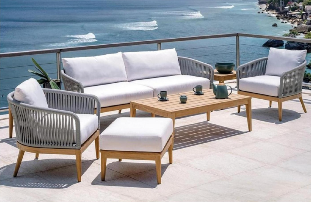 aluminum sofa set with wood table