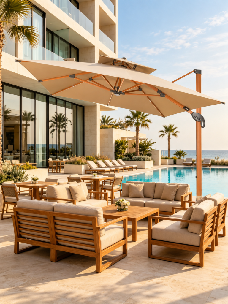 appointed outdoor terraces, pool decks and lobby seating